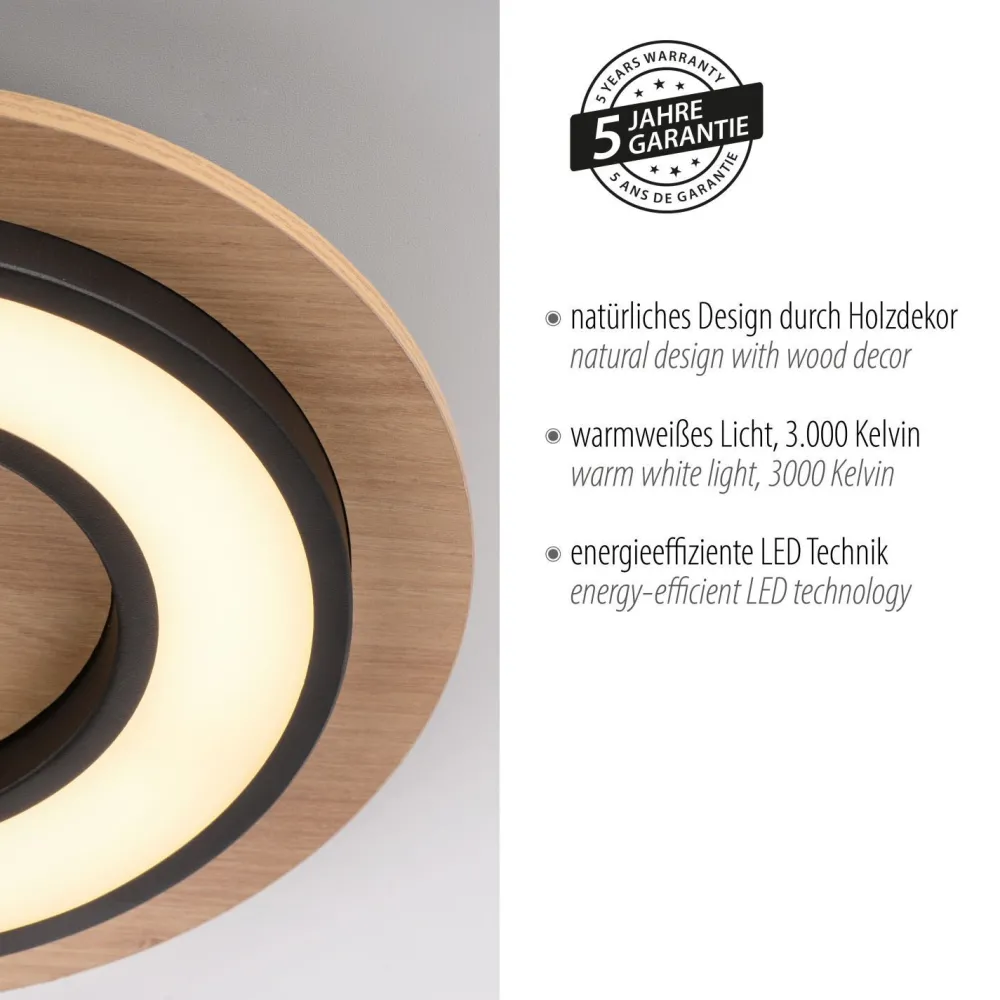Just Light LED Deckenlampe Holz Metall 3000 K wohnlich blendarm* Deckenleuchten|Flurlampen