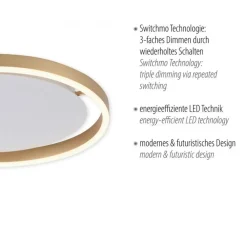 New Just Light LED Deckenlampe Metall Ø39,3 cm 20 W dimmbar in Messing