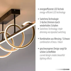 Just Light LED Deckenlampe Metall dimmbar 3000 K Schwarz Messing* Deckenleuchten|Bürolampen