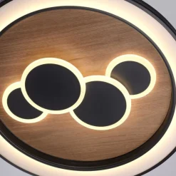 Best Paul Neuhaus LED Deckenlampe rund Holz Schwarz Serienschalter 3000 K