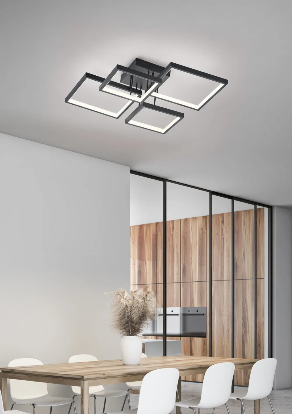 Trio Reality LED Deckenlampe Schwarz Metall B:52,5 cm 24 W dimmbar* Flurlampen|Bürolampen