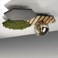 New Just Light LED Deckenleuchte Filz Eiche Moos Rauchglas G9 blendarm