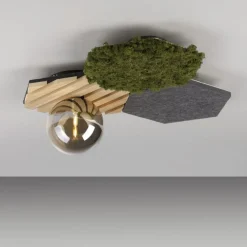 New Just Light LED Deckenleuchte Filz Eiche Moos Rauchglas G9 blendarm