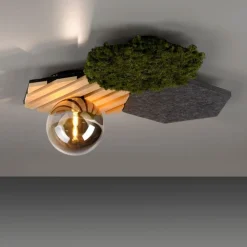 New Just Light LED Deckenleuchte Filz Eiche Moos Rauchglas G9 blendarm