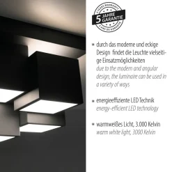 Sale Just Light LED Deckenleuchte Metall Würfel B:30 cm 2400 lm Schwarz