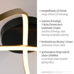 Discount Just Light LED Deckenleuchte Metall Schwarz Messing 3000 K dimmbar