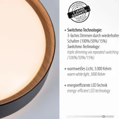 Outlet Just Light LED Deckenleuchte Schwarz Natur Ø40 cm 3400 lm dimmbar