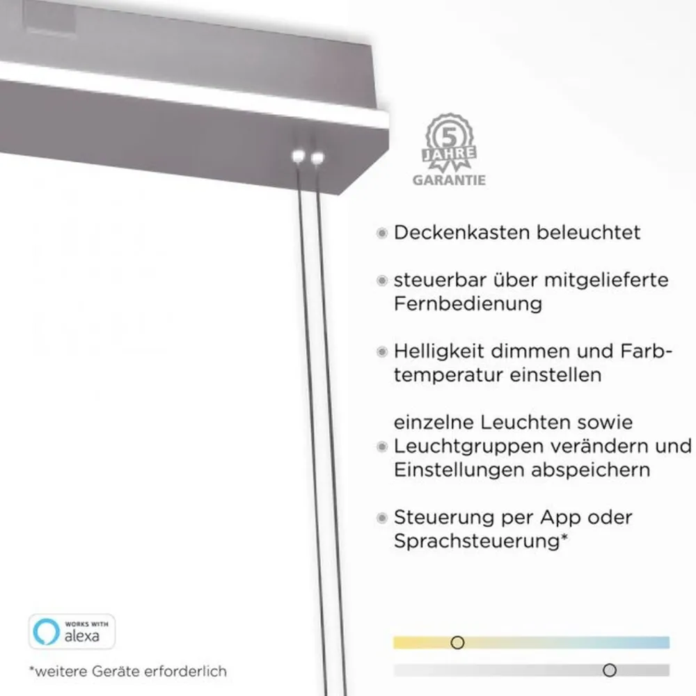 Best Paul Neuhaus LED Hängelampe Glas in Stahl 108 cm 38 W Fernbedienung