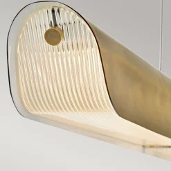 Elstead LED Hängelampe Metall Riffelglas L: 116,8 cm Modern in Messing* Hängelampen|Led Lampen