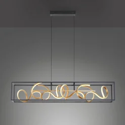 Sale Paul Neuhaus LED Hängelampe Schwarz Gold Metall L:110 cm dimmbar