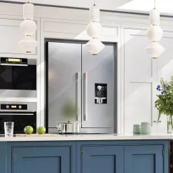 Elstead LED Hängeleuchte Glas Metall B: 19,8cm Modern Weiß Gold antik* Hängelampen|Led Lampen