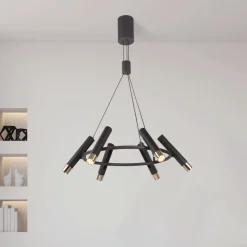 Best Searchlight LED Hängeleuchte rund D: 70 cm in Schwarz Gold verstellbar