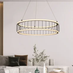 Sale Searchlight LED Kronleuchter Rind Schwarz Weiß D: 57,5 cm Metall 3000 K