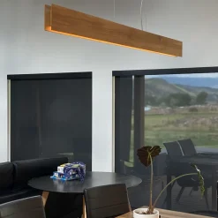 Elstead LED Pendelleuchte Holz Furnier Teak 3000 K 127 cm lang* Hängelampen|Wohnzimmerlampen