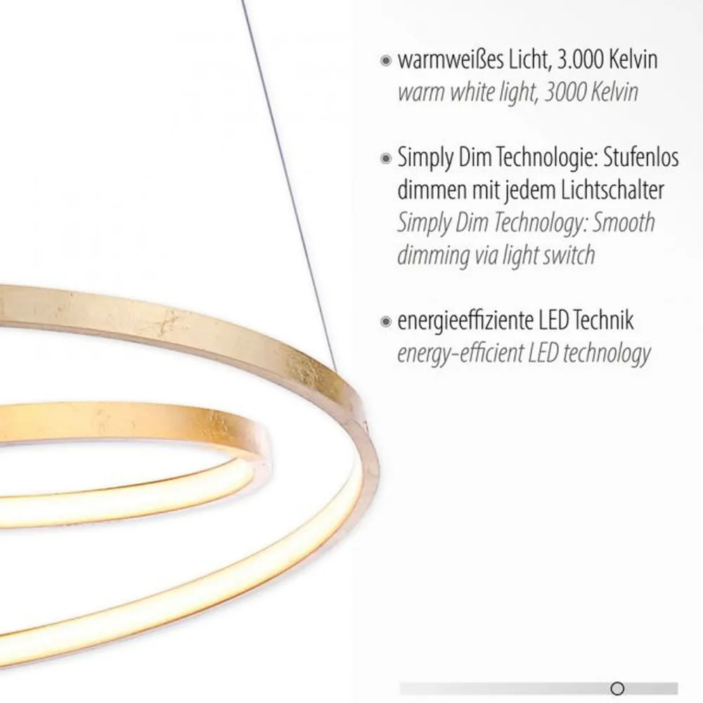 Paul Neuhaus LED Pendelleuchte in Blattgold B:55 cm 4000 lm dimmbar* Hängelampen|Wohnzimmerlampen