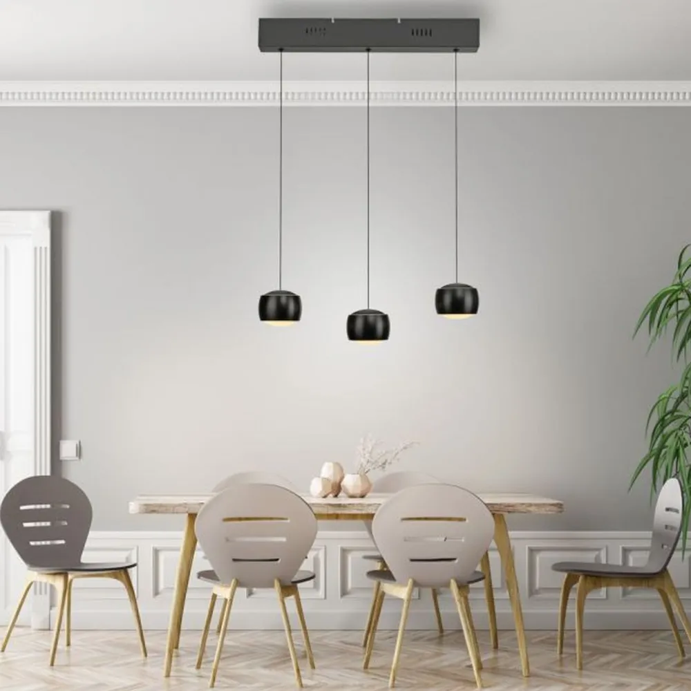 New Just Light LED Pendelleuchte Metall warmweiß 60 cm 800 lm Schwarz