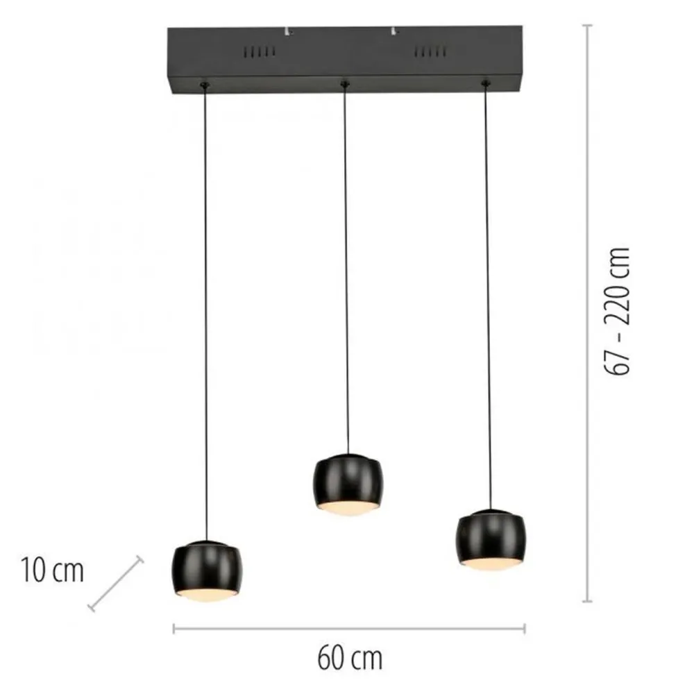 New Just Light LED Pendelleuchte Metall warmweiß 60 cm 800 lm Schwarz