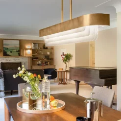 Elstead LED Pendelleuchte Metall Glas L: 92,5 cm in Messing* Hängelampen|Led Lampen