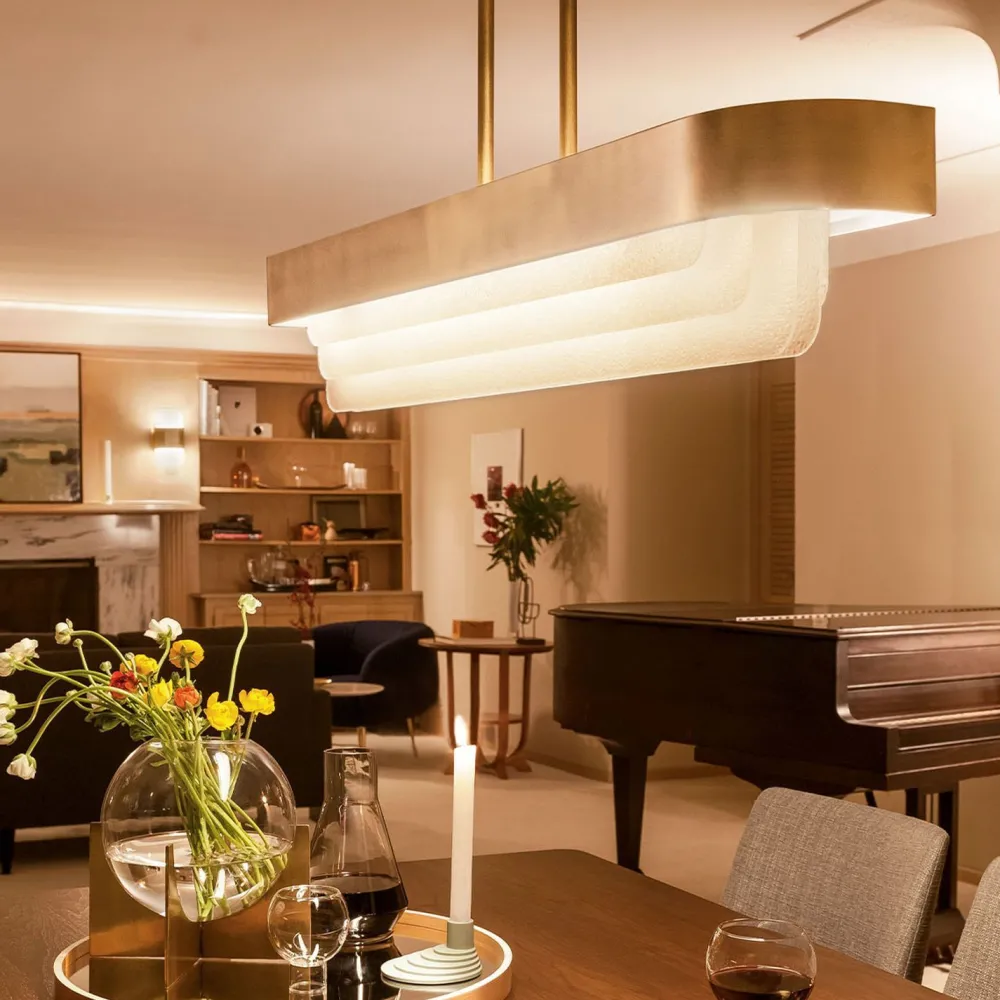 Elstead LED Pendelleuchte Metall Glas L: 92,5 cm in Messing* Hängelampen|Led Lampen