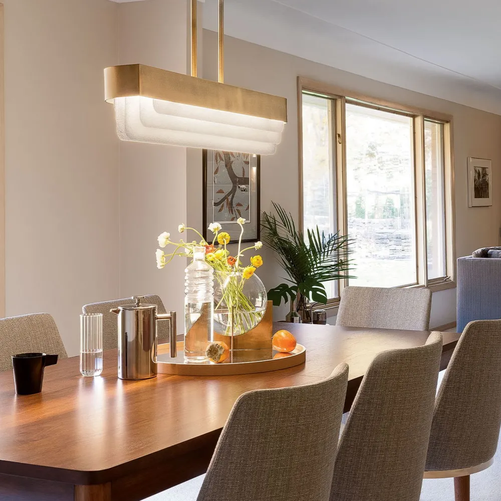 Elstead LED Pendelleuchte Metall Glas L: 92,5 cm in Messing* Hängelampen|Led Lampen