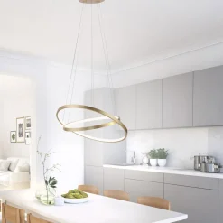 Discount Just Light LED Pendelleuchte Ringe in Gold Metall Ø50 cm 3000 K