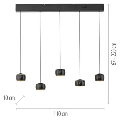 Just Light LED Pendelleuchte Schwarz Metall warmweiß 3000 K 110 cm* Hängelampen|Bürolampen