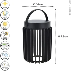 Clearance Eco-Light LED Solar Tischlampe Schwarz klein 18,6 cm IP44 tragbar