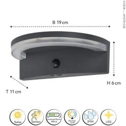 Hot Eco-Light LED Solar Wandlampe Bewegungsmelder IP44 B:19 cm 4000 K