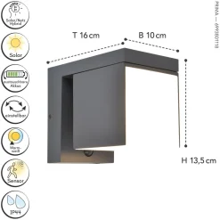 Online Eco-Light LED Solar Wandleuchte Bewegungsmelder IP54 H:13,5 cm