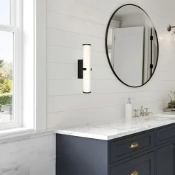 Searchlight LED Spiegelleuchte IP44 Glas H: 43 cm Klar Schwarz 3000 K* Glaslampen|Jugendstil Lampen