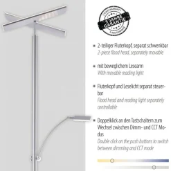 Paul Neuhaus LED Stehlampe dimmbar Leselicht in Stahl Glas 199 cm* Wohnzimmerlampen|Metall Lampen