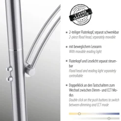 Paul Neuhaus LED Stehlampe mit Lesearm in Stahl Glas 200 cm 5770 lm* Wohnzimmerlampen|Metall Lampen