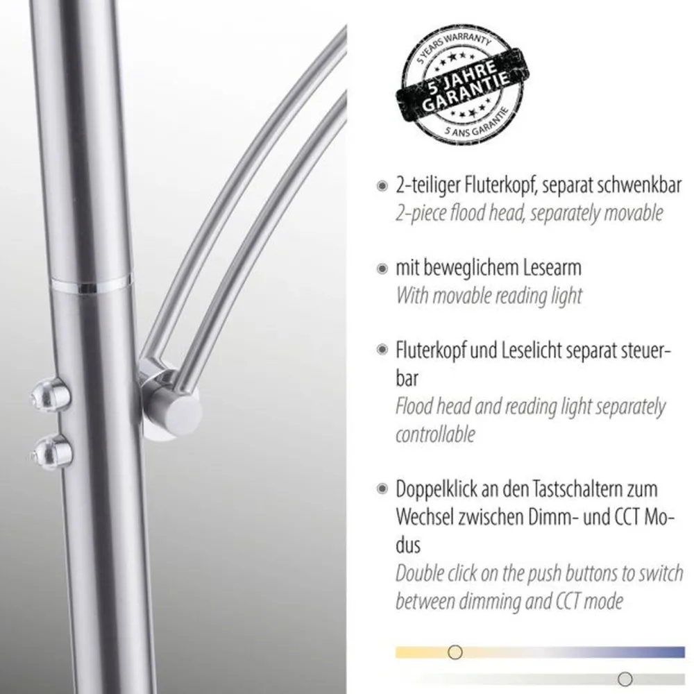 Paul Neuhaus LED Stehlampe mit Lesearm in Stahl Glas 200 cm 5770 lm* Wohnzimmerlampen|Metall Lampen