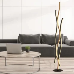 Searchlight LED Stehleuchte dimmbar Wellen Schwarz Natur 138,5 cm* Led Lampen|Metall Lampen