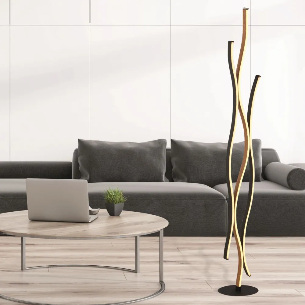 Searchlight LED Stehleuchte dimmbar Wellen Schwarz Natur 138,5 cm* Led Lampen|Metall Lampen