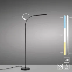 Just Light LED Stehleuchte Metall Schwarz Touch 125 cm verstellbar* Wohnzimmerlampen|Metall Lampen