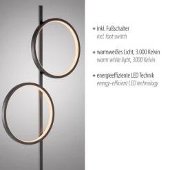 Best Just Light LED Stehleuchte Schwarz Metall Ringe 151 cm 1290 lm