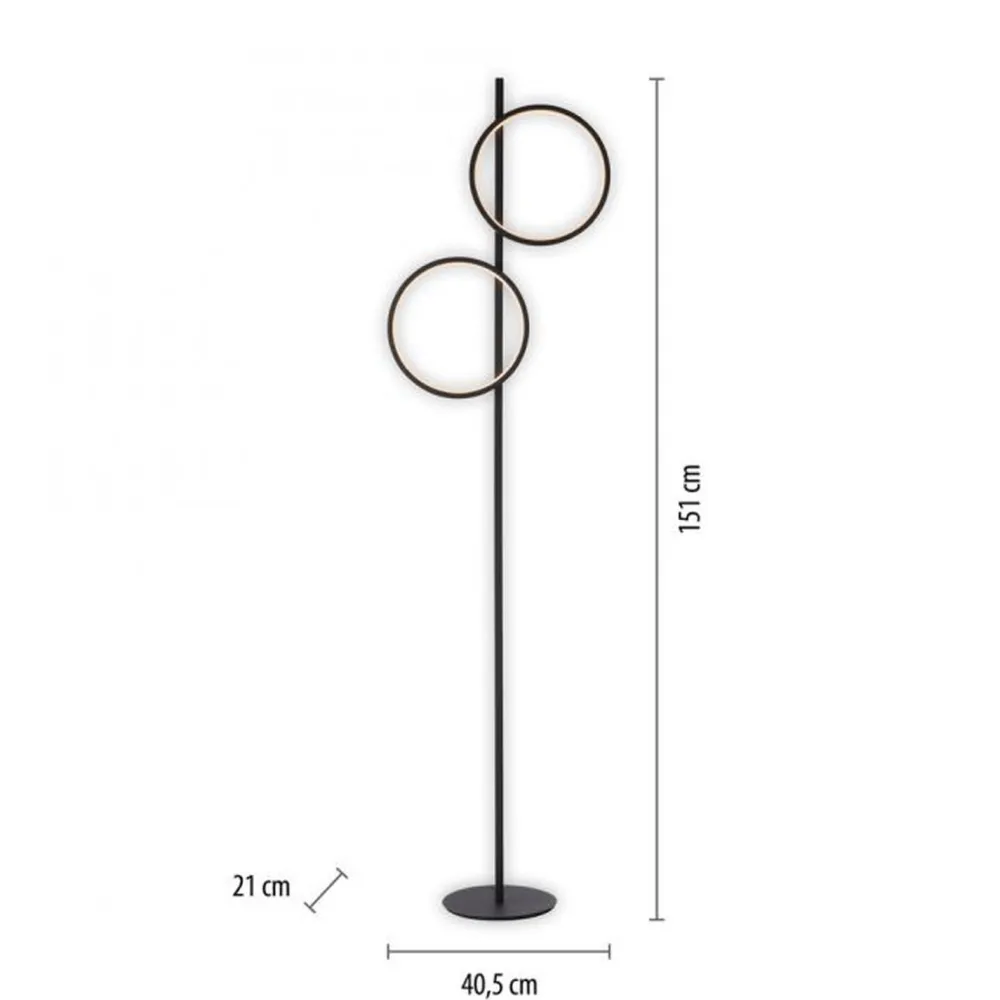 Best Just Light LED Stehleuchte Schwarz Metall Ringe 151 cm 1290 lm