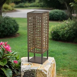 New Searchlight LED Tischlampe außen Solar Tragbar IP44 47 cm Braun 2700 K