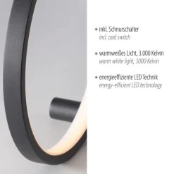 Just Light LED Tischlampe Schwarz Metall Ring H:25,5 cm 1290 lm* Wohnzimmerlampen|Schlafzimmer Lampen