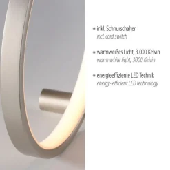 Just Light LED Tischlampe Silber Metall Ring H:25,5 cm 3000 K 10 W