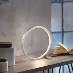 Just Light LED Tischlampe Silber Metall Ring H:25,5 cm 3000 K 10 W