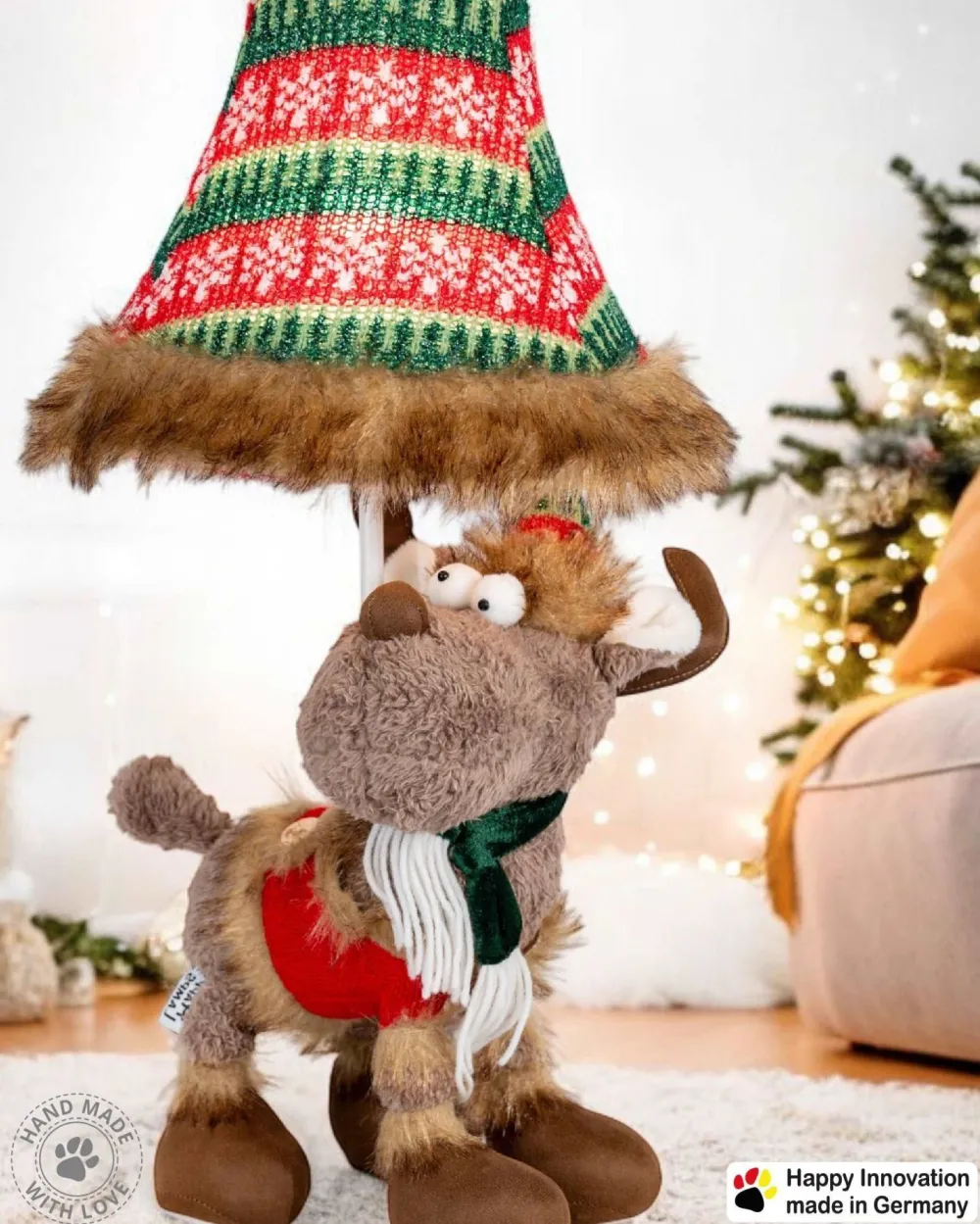 Happy Lamps LED Tischlampe Weihnachten Rentier 51 cm Beige Rot Grün*Kinder Wohnzimmerlampen|Kinderzimmerlampen