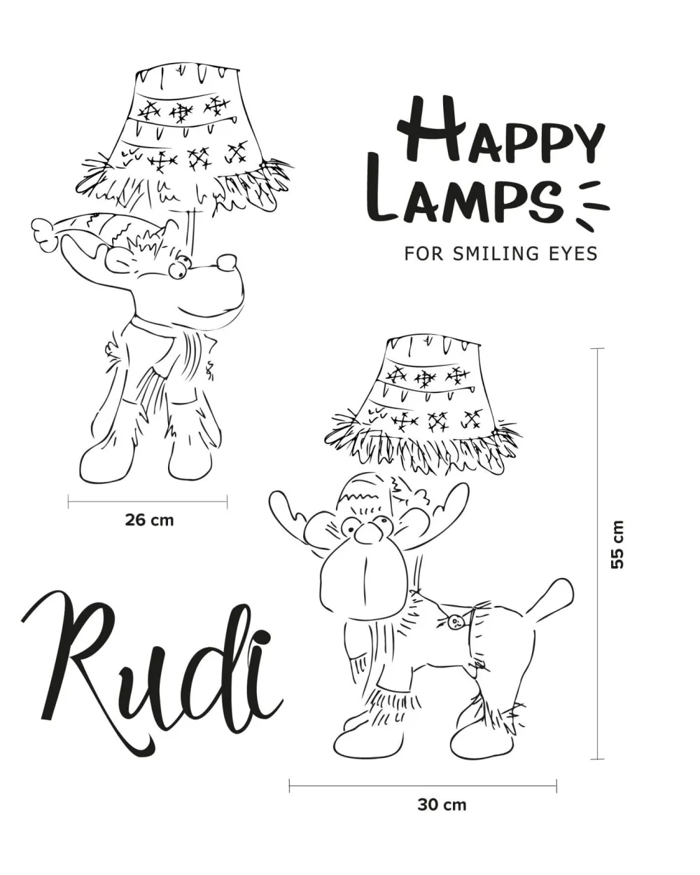 Happy Lamps LED Tischlampe Weihnachten Rentier 51 cm Beige Rot Grün*Kinder Wohnzimmerlampen|Kinderzimmerlampen