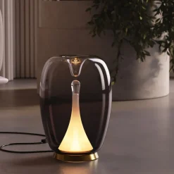 New Maytoni LED Tischleuchte Aluminium Rauchglas D: 20 cm 27,2 cm