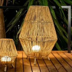 Newgarden LED Tischleuchte außen IP54 72 cm Rattan Dimmer Fernbedienung* Wegeleuchten|Moderne Außenleuchten