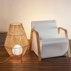 Newgarden LED Tischleuchte außen IP54 72 cm Rattan Dimmer Fernbedienung* Wegeleuchten|Moderne Außenleuchten