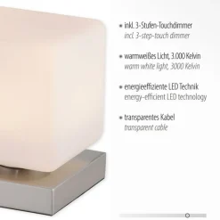 Paul Neuhaus LED Tischleuchte Glas 16 cm 5 W 580 lm dimmbar in Stahl* Wohnzimmerlampen|Schlafzimmer Lampen