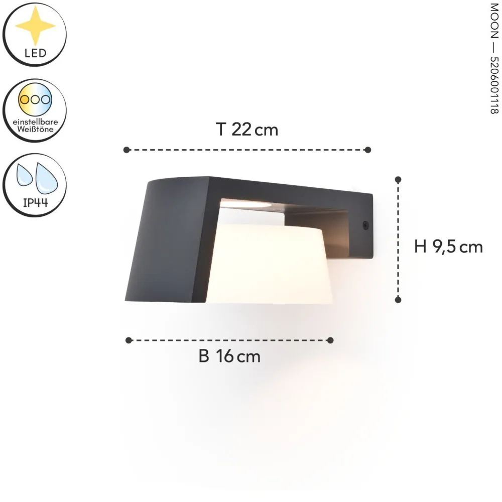 Best Eco-Light LED Wandlampe Aluminium Anthrazit B:16 cm IP44 1000 lm