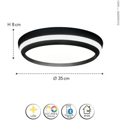 Best Eco-Light LED Wandlampe Aluminium Schwarz RGB Bluetooth Ø35 cm